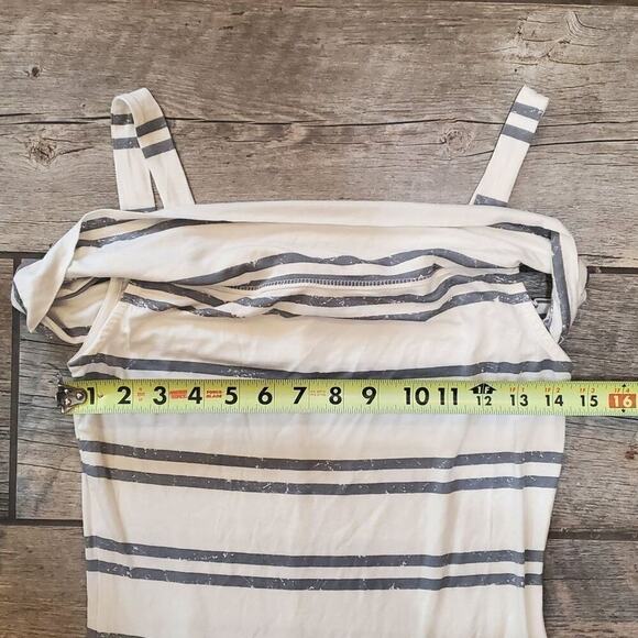 Venus White & Gray Striped Cold-Shoulder Ruffle Dress, Size Small - Picture 3 of 8